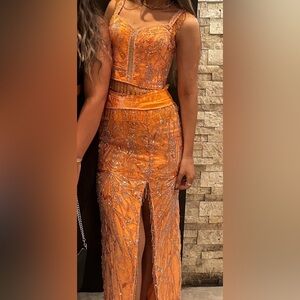 Elegant Orange Beaded Jumpsuit